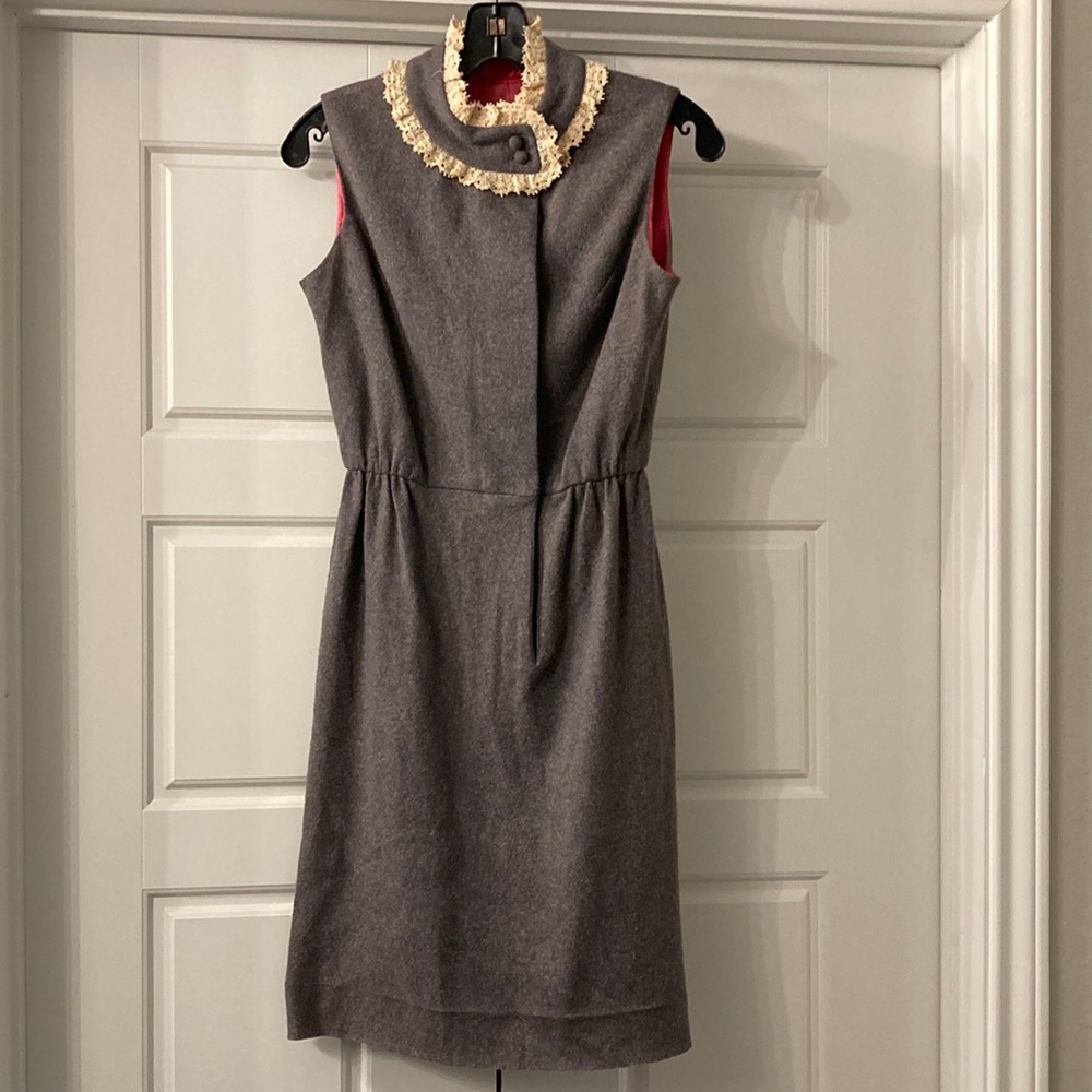 Vintage Joseph magnin 1960s wool fur sheath dress crochet neck